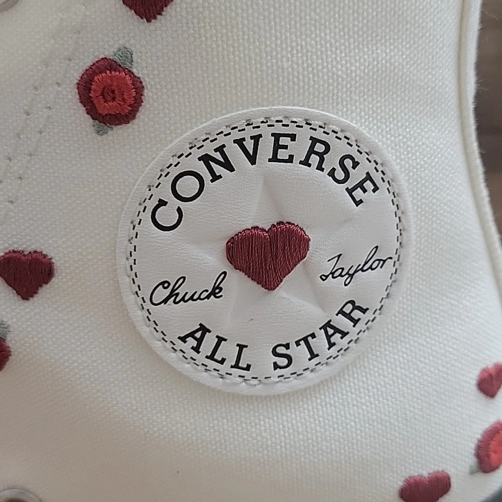Converse White High-Tops with Red Heart Details